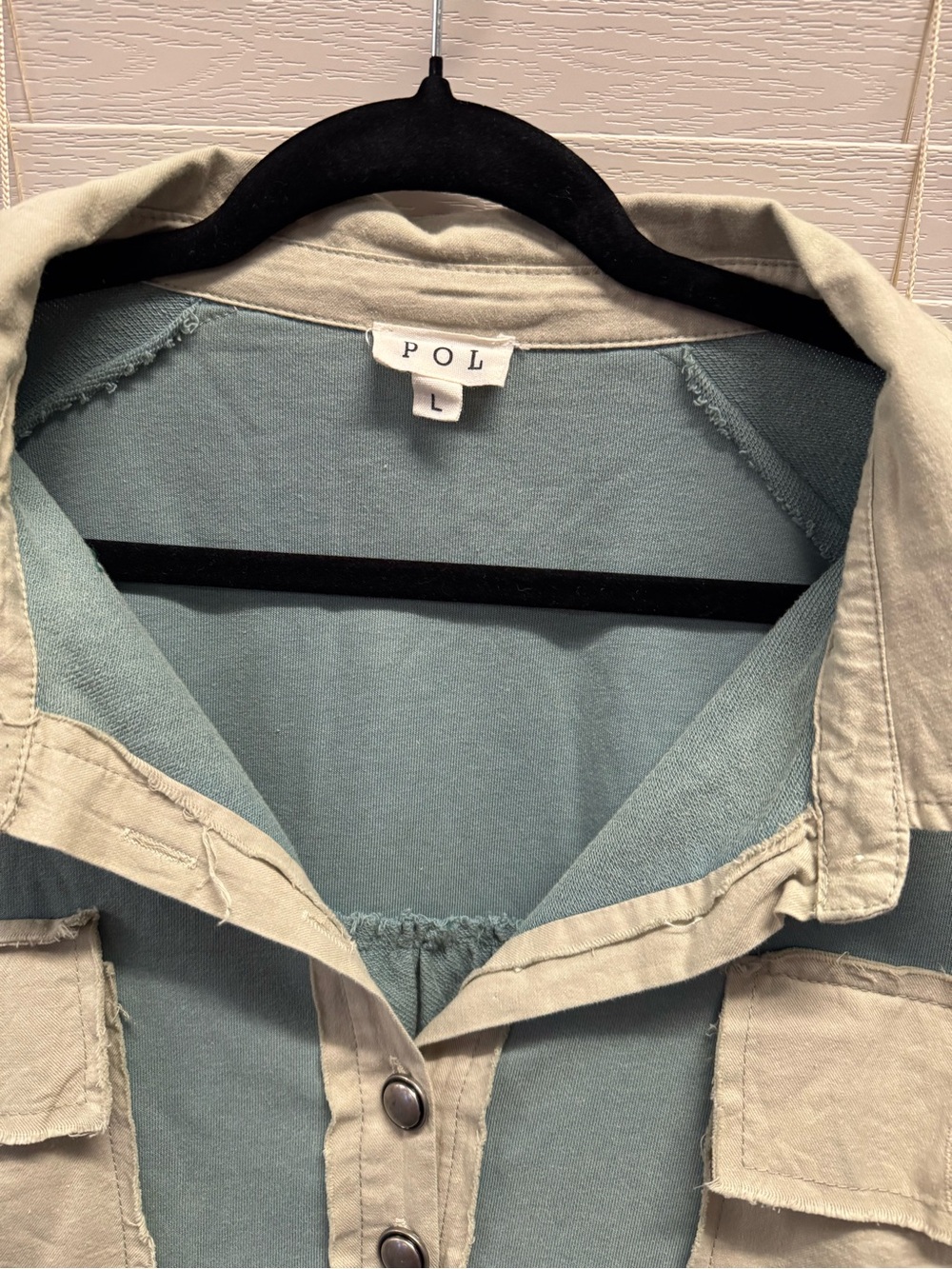 POL Button-Front Lightweight Top in Sage and Khaki